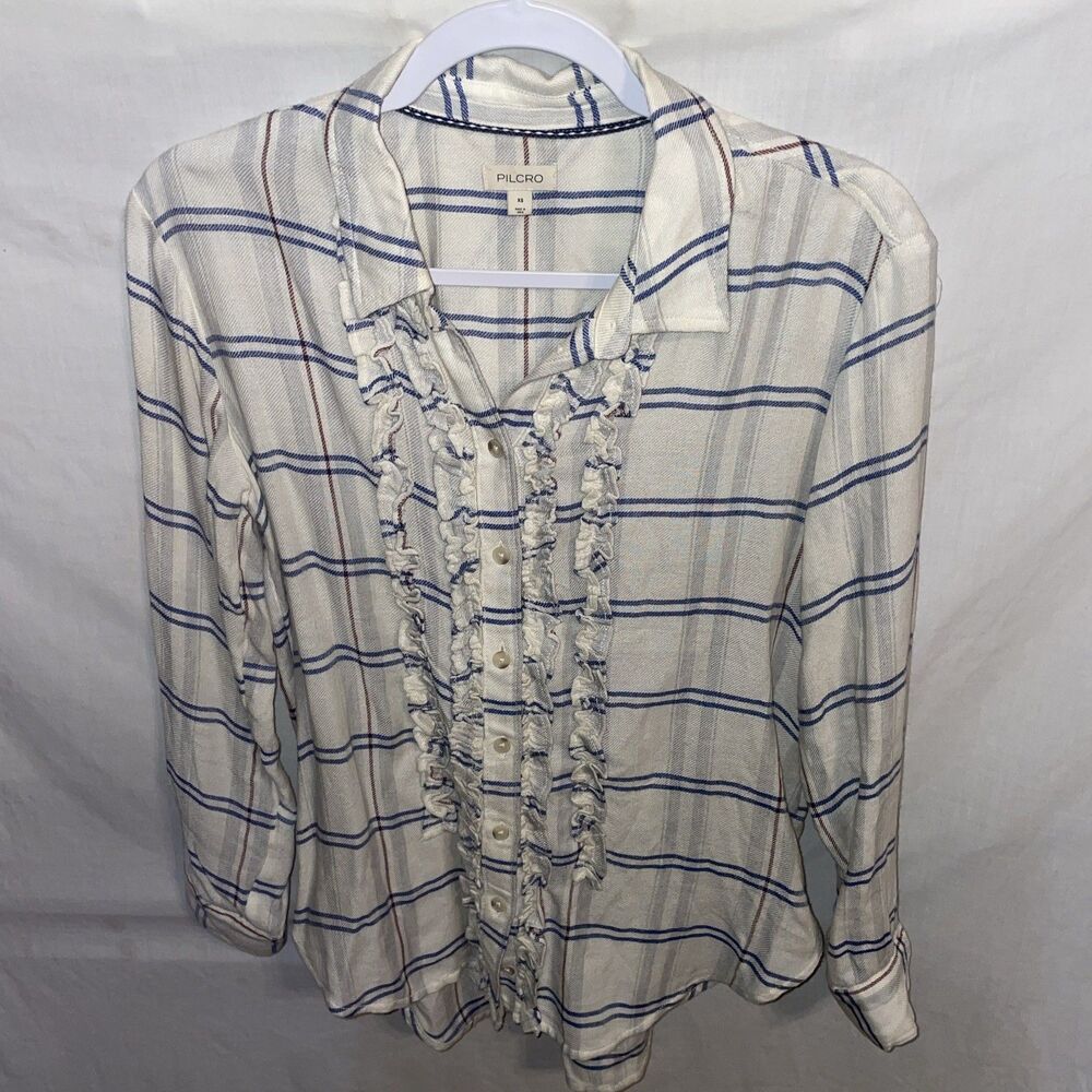 Pilcro Women’s Dressy Blouse Size XS Beige Striped Going Out Party Fun